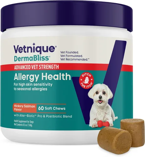 Vista 10 de Vetnique Dermabliss - Masticables para alergias para perros con fuerza avanzada para aliviar la picazón y la piel, suplemento antipicazón