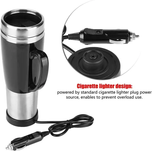 Vista 5 de Taza de calefacción de viaje de acero inoxidable de 15.2 fl oz, calentador de taza de café para coche hervido, calentador de taza de café