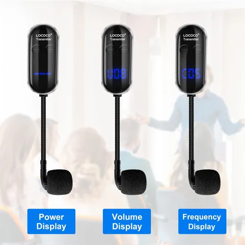 Vista 2 de Sistema de micrófono inalámbrico UHF para auriculares: Auriculares con micrófono - Pantalla digital LED, micrófono de cabeza y de mano 2 en 1