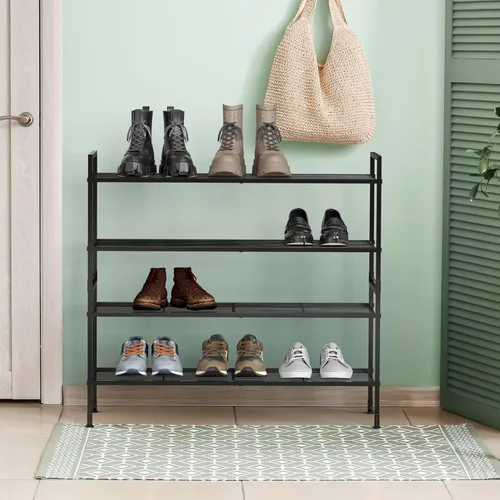 Vista 6 de Simple Houseware Zapatero de alambre apilable de 2 niveles, negro