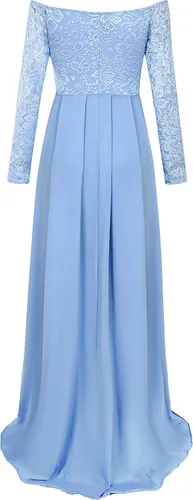 Vista 3 de Molliya - Vestido largo de maternidad de encaje y hombros descubiertos Maxi vestido elegante elástico, para baby shower y sesión de fotografías