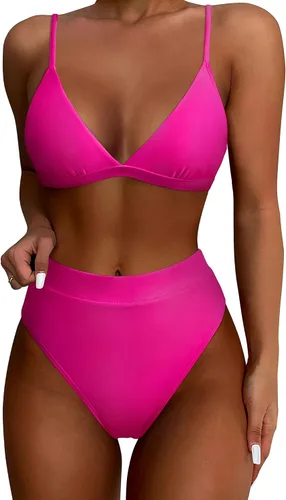 Vista 16 de SUUKSESS - Conjunto de bikini de dos piezas para mujer, con cintura alta y corte sexy, estilo triángulo