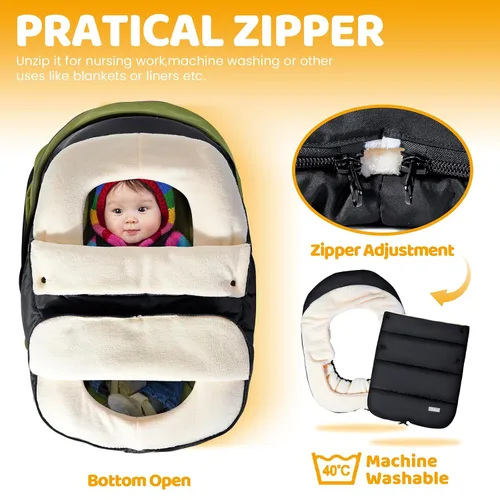 Vista 4 de Fundas de asiento de coche Orzbow para bebés invierno, funda universal para asiento de coche de bebé con cuello ajustable, cubierta impermeable