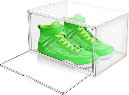 Vista 20 de Paquete de 2 cajas de zapatos de acrílico para armario, transparentes, apilables, tamaño 12 contenedores de almacenamiento de zapatos con tapas