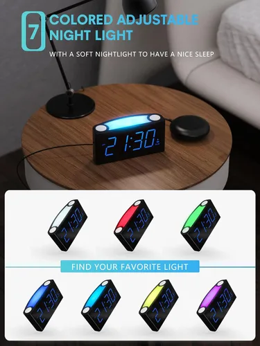 Vista 7 de ROCAM Reloj despertador extra fuerte con agitador de cama, reloj despertador vibratorio para personas que duermen con problemas auditivos sordos