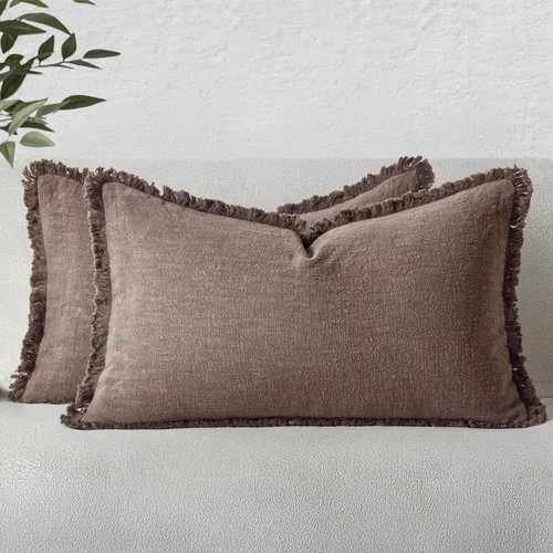 Vista 82 de MIULEE Fundas de almohada decorativas con flecos de lino bohemio beige 16 x