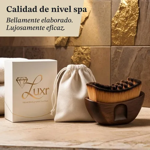 Vista 8 de LUXR Cepillo facial de contorno linfático, mango de madera real, cerdas