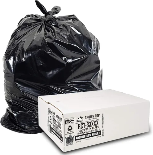 Vista 18 de Aluf Plastics Bolsas de basura negras resistentes de 33 galones de 1.7 milésimas de pulgada de pulgada de grosor con cierre de solapa E-Z de 33 x 39