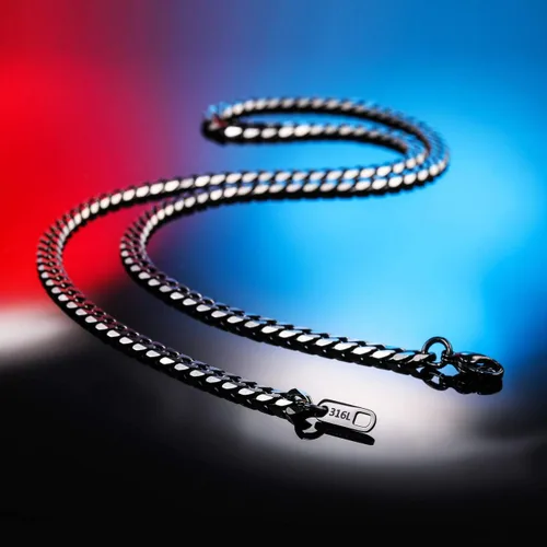 Vista 3 de MOWOM Collar de cadena negra para hombres y mujeres, resistente al agua, acero inoxidable 316L, cadenas de eslabones cubanos grandes y gruesas