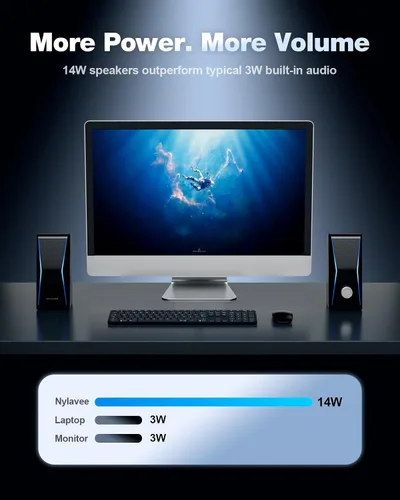 Vista 9 de Nylavee - Altavoces para computadora de escritorio, Bluetooth AUX PC Altavoces RGB