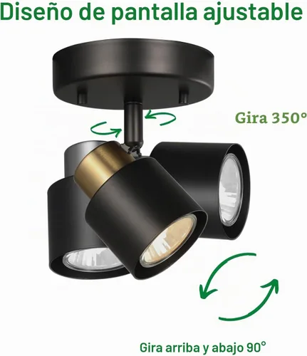 Vista 3 de Kit de iluminación de riel de 1 luz, 2 paquetes de acabado de latón negro mate, ajustable, moden, montaje empotrado, apliques de pared para cocina