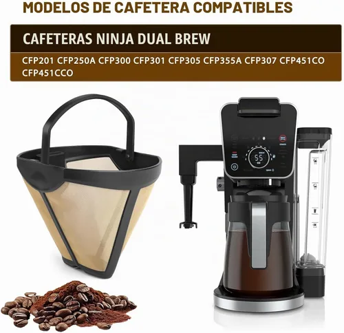 Vista 2 de CFP307 - Cesta de filtro de café para modelos Ninja CFP Dual Brew, repuesto permanente para cafetera Ninja CFP201 CFP250A CFP300 CFP301 CFP305