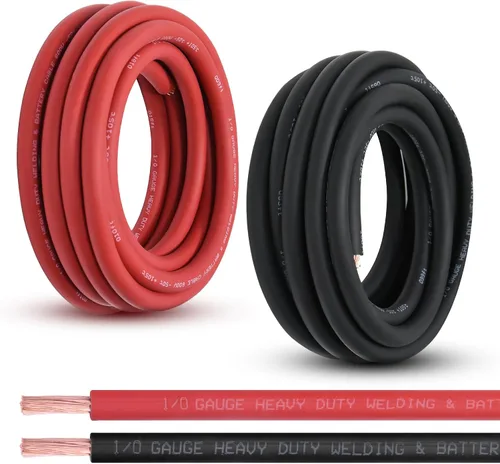 Vista 41 de Cable de batería calibre 1/0, 10 pies rojo + 10 pies negro, 1/0 AWG, alambre de cobre puro, cable de soldadura, para automotriz, batería, solar
