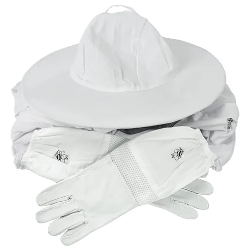 Vista 4 de Luwint Chaqueta y guantes de apicultura para niños, velo ventilado, traje de abeja para niños, chaqueta protectora de apicultor con guantes