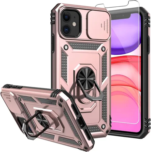 Vista 11 de Funda para iPhone 11 de 6.1 pulgadas, con protectores de pantalla y funda para cámara, [grado militar] de 16 pies. Funda a prueba de caídas con Negro