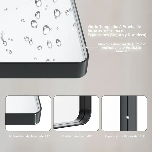 Vista 5 de LOAAO 20x16 Pulgadas Espejo de Baño con Marco de Metal Negro para Pared, Espejo de Tocador de Baño de Estilo Granja, Espejo Grande Rectangular