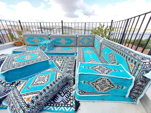 Vista 5 de arabicsofa Light Blue L Shaped Moroccan Majlis Seating – Arabic Sectional Floor Sofa Set – Modular Corner Sofa Set