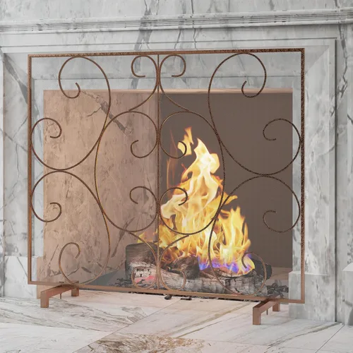 Vista 9 de Kingson Pantalla Decorativa Plana de Panel Único para Chimenea, Cubierta de Malla de Metal Duradera Hecha a Mano, Resistente al Calor, Protector