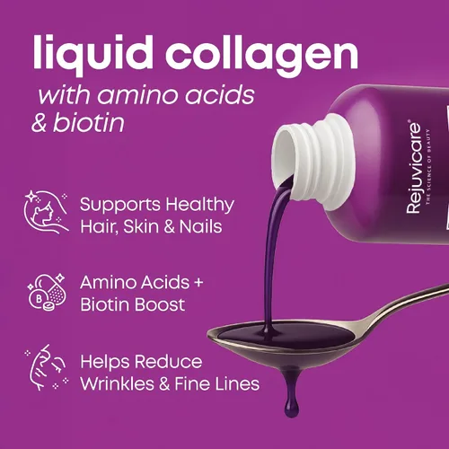 Vista 3 de Rejuvicare Fórmula de belleza de colágeno líquido con aminoácidos, proteínas y biotina, delicioso sabor a uva, morado 16 onzas, 32 porciones