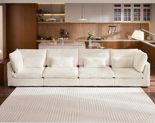 Vista 14 de Sofá Modular de Tamaño Grande, Sofá Seccional de Chenilla Cloud Extra Profundo con Chaise Otomana, Sofá Cama de Chenilla Esponjosa de 5 Asientos