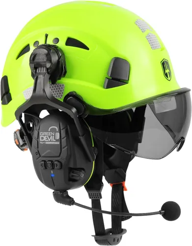 Vista 11 de CASCO DE SEGURIDAD CON VISERA Y OREJERAS BLUETOOTH GREEN DEVIL Casco Duro de Trabajo con Protección Completa, Ventilado, Casco de Construcción ANSI