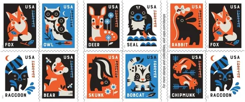 Vista 2 de Baby Wild Animals 2025 (Libro de 20) Sellos postales de primera clase Mail Forever