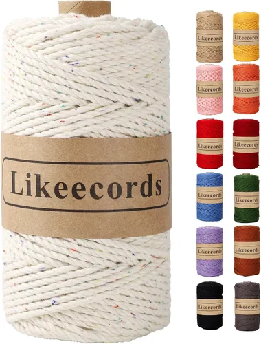Vista 23 de Likeecords Cordón de algodón para macramé de 3mm x 100 metros, hilo torcido de 3 hebras, cuerda de macramé, hilo de algodón para macramé, cuerda