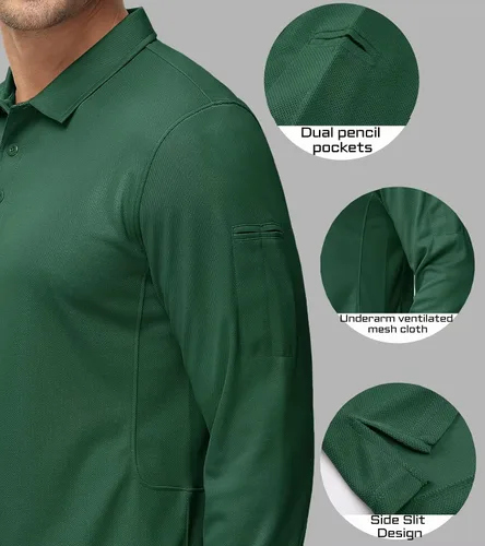 Vista 4 de MAGCOMSEN Camisas polo para hombre, 3 botones, secado rápido, manga larga, tácticas, camisa de golf