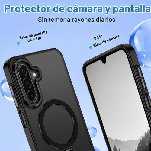 Vista 6 de Funda para Galaxy A17 5G, compatible con MagSafe, soporte magnético invisible para anillo de soporte, delgada, a prueba de golpes, translúcida Negro