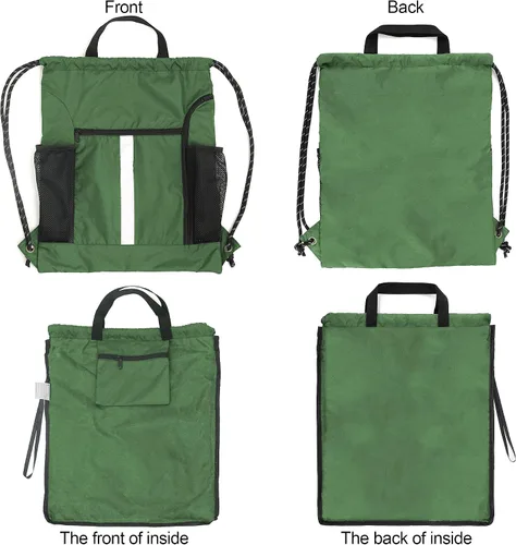 Vista 4 de BeeGreen Mochila deportiva con cordón y compartimento para zapatos y dos soportes para botellas de agua