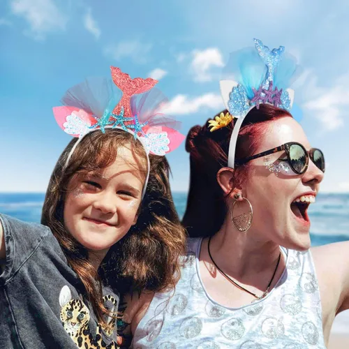 Vista 8 de Lurrose - Diadema de cola de sirena, 4 piezas, accesorios para el pelo, disfraz de cumpleaños, suministros para mujeres y niñas