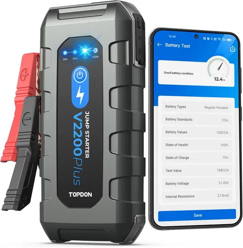 Vista 10 de TOPDON Cargador de batería de coche, arrancador de batería de pico de 2000 A para motores diesel de hasta 8 L/6 L, paquete de arranque de batería