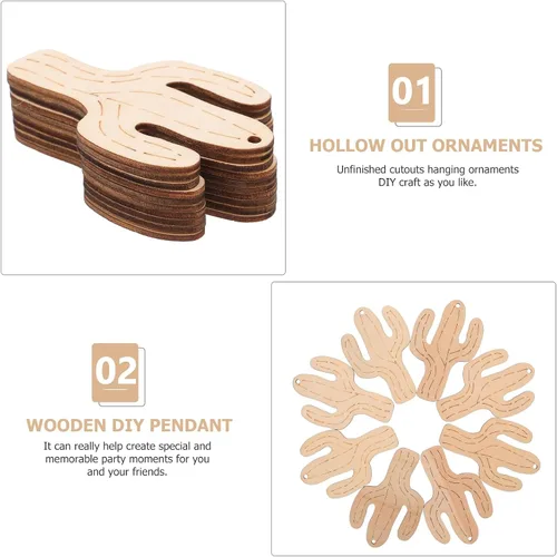 Vista 5 de 10 adornos de cactus de madera natural, adornos rústicos para colgar en madera