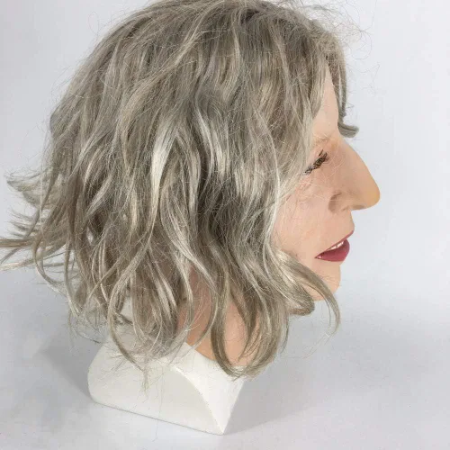 Vista 5 de HENGYUTOYMASK Máscara de látex humano de cabeza completa para mujeres mayores máscara de abuela disfraz de Halloween fiesta de cosplay vestido