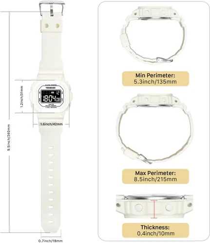 Vista 7 de Reloj deportivo resistente al agua de 10 ATM para mujeres y niñas, natación y buceo, reloj despertador, cronómetro, temporizador, hora doble