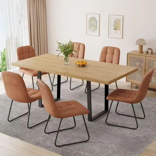 Vista 25 de ZckyCine Conjunto moderno de mesa de comedor de 5 piezas con mesa rectangular de madera y 4 sillas tapizadas en cuero, capacidad para 4 personas