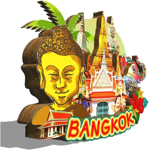 Vista 2 de Imán de Bangkok Tailandia para nevera de madera 3D, monumentos de viaje, coleccionables, recuerdos, decoración hecha a mano