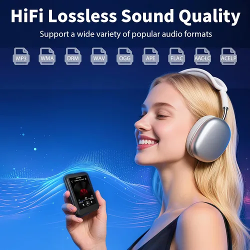 Vista 4 de Reproductor de MP3 con Bluetooth 5.3, 16GB 2.4 pulgadas pantalla táctil completa reproductor de música para niños, radio FM, grabadora de voz