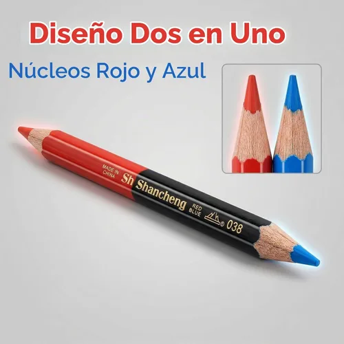 Vista 4 de Naroote Lápices de construcción, 10 Uds. Lápices de carpintero duro, rojo, azul, 2 núcleos, hexágono, 2 cabezas, bricolaje, carpintería, marcador