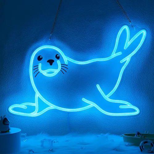 Vista 14 de CoolGift Mart Letrero de neón de tiburón, luz LED regulable de tiburón, decoración de pared de animales, regalo de Navidad, regalo de elefante