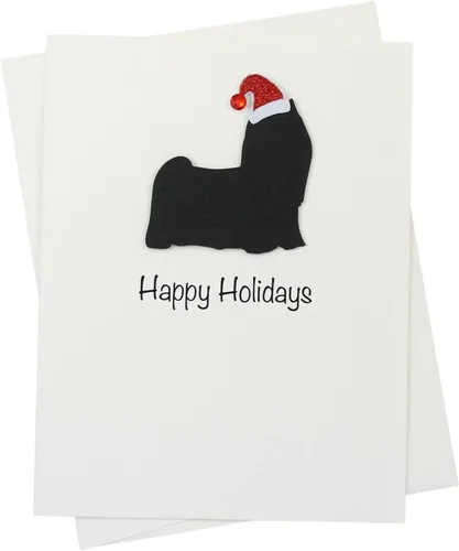 Vista 28 de Black Doodle Bernedoodle - Tarjetas de Navidad (10 unidades), hechas a mano, base blanca, perro con sombrero de Papá Noel Negro