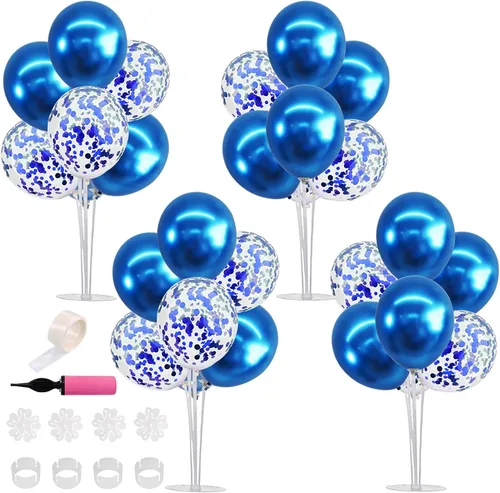 Vista 9 de TONIFUL Juego de 4 centros de mesa de globos con soporte para globos de color negro, azul y plateado