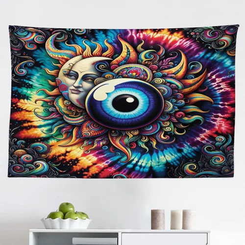 Vista 106 de Ambesonne Tapiz de hongos, atmósfera psicodélica, escena astral estrellada con motivos orientales trippy, decoración de tela para colgar en la pared