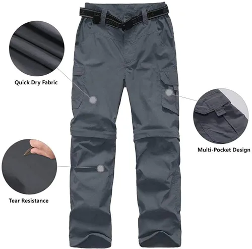 Vista 5 de Pantalones de senderismo convertibles para niños, ligeros, de secado rápido, con cremallera, para niños, jóvenes, exteriores, UPF 50+, pantalones