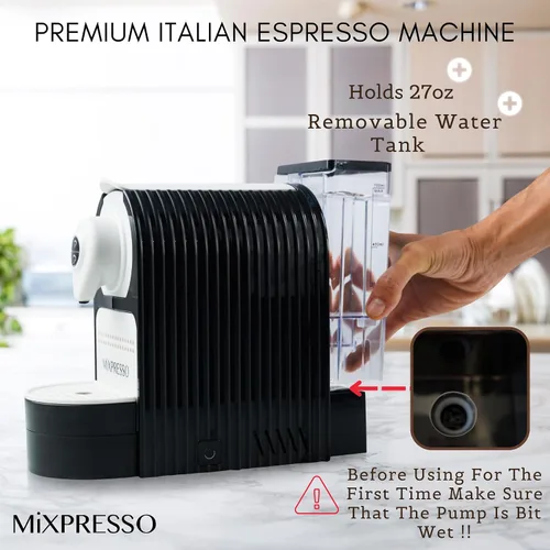 Vista 5 de Mixpresso Cafetera espresso negra – Cafetera compacta de 1400 W de una sola porción compatible con cápsulas Nespresso OriginalLine, operación con un