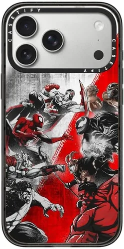 Vista 104 de CASETiFY Impact - Funda para iPhone 13 Mini [Marvel Colab / protección contra caídas de 8.2 pies/Magsafe] - Capitán América VS - Negro transparente