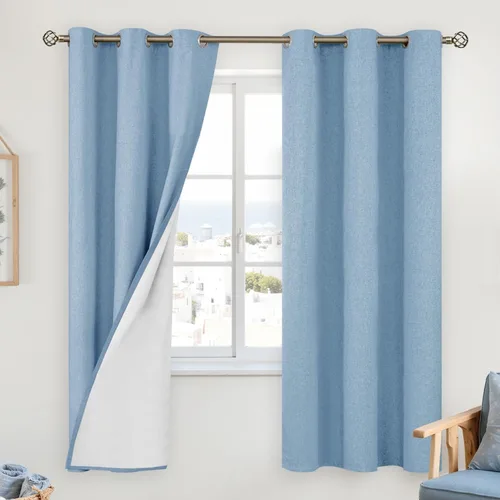 Vista 136 de YoungsTex - Cortinas 100% opacas para dormitorio, con aislamiento térmico y ojales, cortinas oscuras negras con capa pesada para ventana de sala