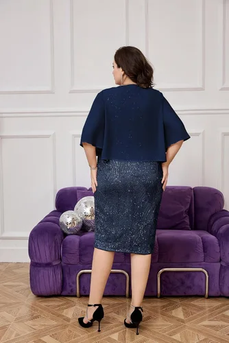 Vista 8 de Hanna Nikole Vestido formal para mujer, 2 piezas, vestido de fiesta de noche con lentejuelas para madre de la novia con chaqueta de gasa