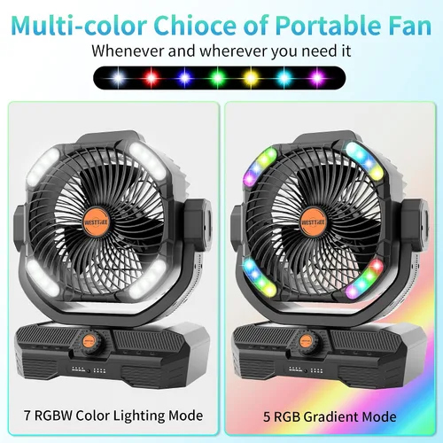 Vista 5 de WESTTREE - Ventilador de 45000 mAh, potente flujo de aire, funciona con pilas, ventilador de exterior para dormitorio, silencioso y oscilante