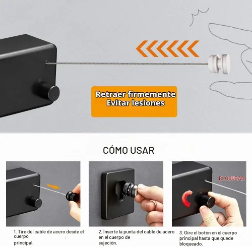 Vista 3 de BESy Funda retráctil ABS + secadora de aluminio con cuerda doble de acero inoxidable ajustable, estilo hotel, resistente, método de montaje